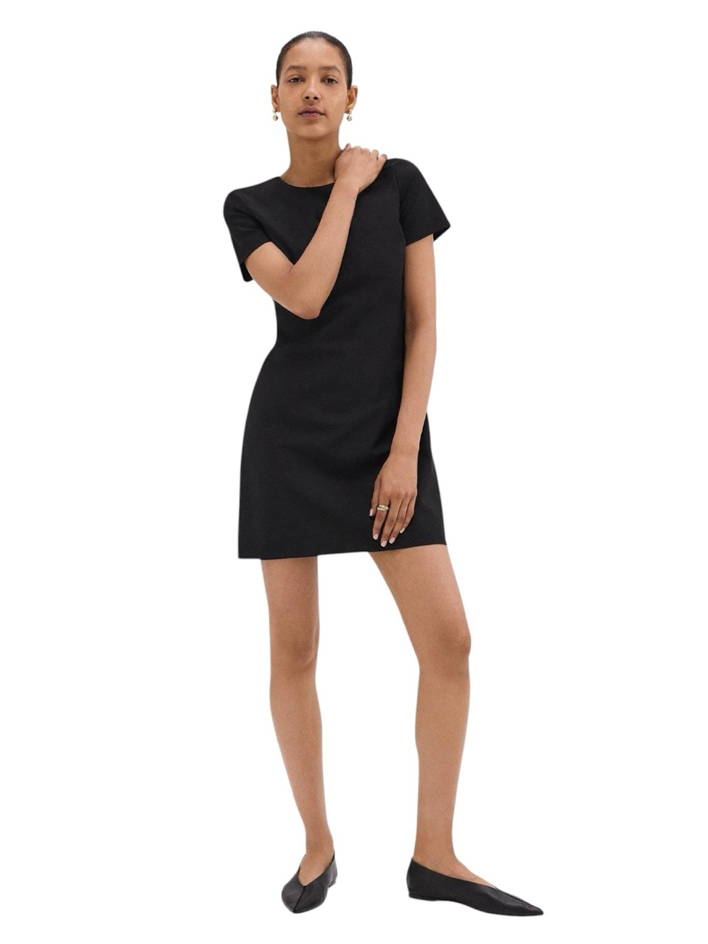 Theory Black Short Cap Sleeve Mini Shift Dress